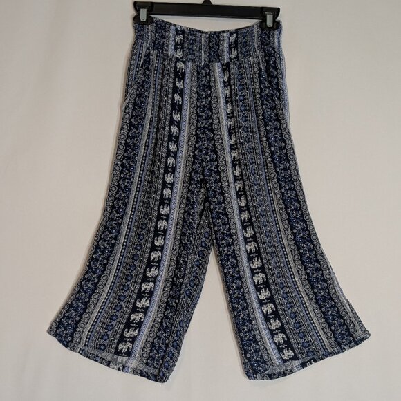 PASSPORT Blue India Print High Rise Pull On Palazzo Capris Pants; Size L - Picture 1 of 4